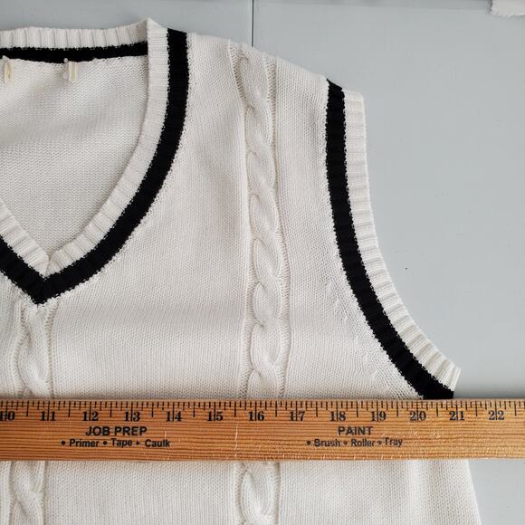 Varsity White Cotton V Neck Sweater Vest L Preppy Tenniscore Academia Old Money - Picture 6 of 9